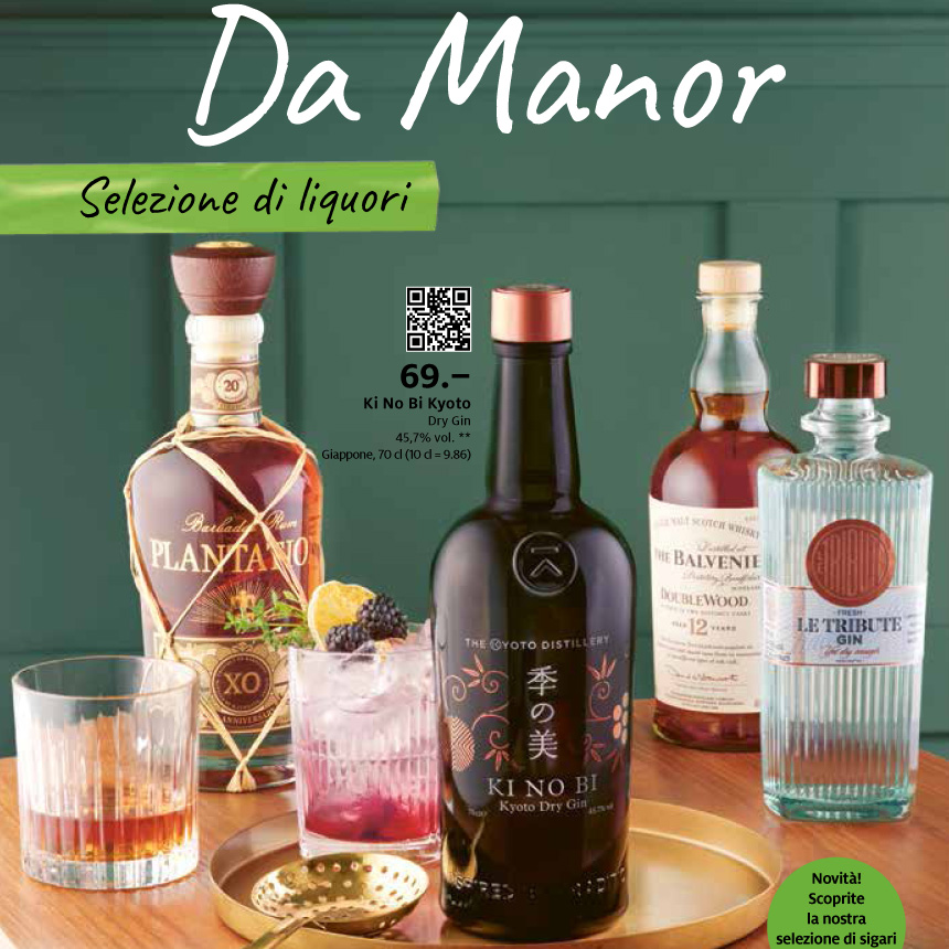 La selezione di liquori da Manor Food Balerna